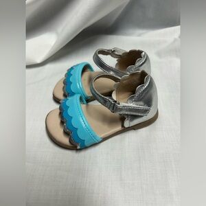 Gymboree Tide Pool Silver Aqua & Teal Scallop Sandals Shoes Toddler Girl Size 5